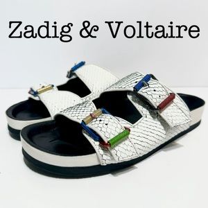 Zadig & Voltaire Keith Double Strap Off White Leather Sandals Size 39